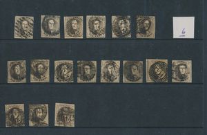 N° 6 (17x), 7 (21x) en 8 (2x), vele volrandige zegels, enkele mooie stempels en vele griffen, zm/m/ntz