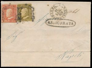 1859 Sicilië brief naar Napoli met Mi. n° 4 en 9 (1gr. + 5gr.), zm 