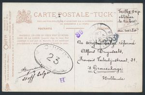 1917, picture postcard from Marseille/ FR sent by a Belgian soldier from Marseille/ Étranger to Holland, with French censorship 'Ouvert par autorité Militaire/ 23' with 5c green Albert I cancelled on picture postcard with Marseille/ Étranger 10/8/17, vf