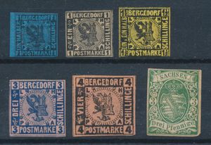 Nr. 1 * (mit keur), 2 * (keur), 3 (*), 4 * (keur), 5 (*), auch Sachsen Nr. 2IIa * (keur), diese Marke leicht einwandfrei/schön, einwandfrei/schön (Mi. €320)