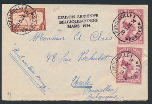 1934 Raid hansez return flight, letter franked with n° 175 (2x), PA 12, cancelled 