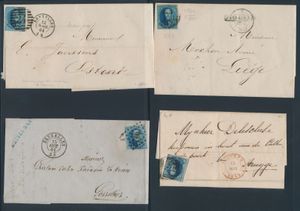 4 medaillon brieven (3 ongetand) met inhoud, alle 
