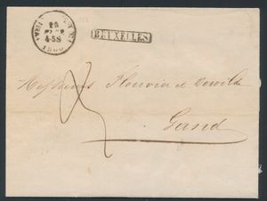 1860 Lettre de Bruxelles à Gand, sans cachet, cachet ambulant 