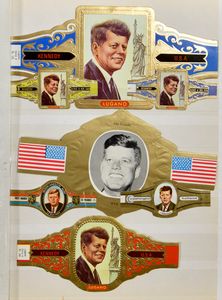 J.F. Kennedy, extensive collection in 6 albums and 2 stockbooks, including many full sets, souvenir sheets, FDCs, cigar bands, vf