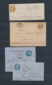 1861/1868 N° 13A + 13B + 14A + 14B Napoléon III, kleine samenstelling met 4 mooie brieven, n° 13A met bladboord, zm (OBP €73)