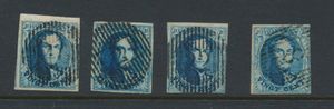 Kleine verzameling ongetande medaillons, enkele met distributiestempels, enkele op brieffragmenten, enkele geplaat (D.6, D.54, D.2, D.46, D.22, D.8, etc.), zm/m/ntz