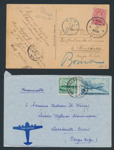 1920/1960 Lot de 12 documents (lettres et cartes postales) de Belgique vers le Congo belge avec plusieurs émissions belges, affranchissements sympathiques et peu courants, tb/b/à vérifier.