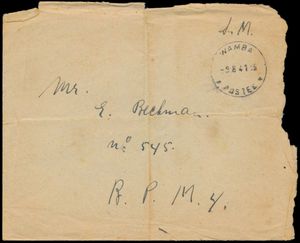 1941, cover sent in postage free (SM) by a soldier from Wamba August 9, 1941 to BPM n°4 (Military field postoffice - in Watsa - Northeastern Troops) where it arrived August 11, 1941, rare, cover folded and with faults, vf