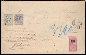 1888 Eingeschriebener Wertbrief HRH Prinz Albrecht von Preußen (verwandt mit Prinzessin Wilhelmina) frankiert Nr. 22 und 26, Fang von 