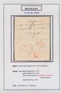 1846/1847 Seneffe, petite collection de 1 carte vue de bureau de poste et 2 précurseurs, dont un joli cachet 