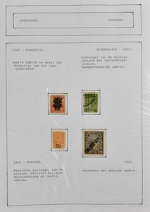 Verzameling zegels met opdrukken in ordner, w.o. België, Congo, Rusland, Zwitserland, zm/m.