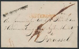 Vorläufer, Niederlande, ohne Inhalt, aus Amsterdam (Namensstempel rot), nach Brüssel (niederländisch geschrieben), Empfänger 