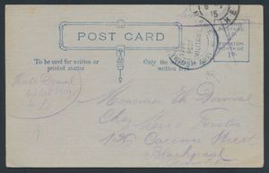 1915, English postcard sent by a Belgian soldier from ST Lo/ France to England with circular cancel 'Regiment Gendarmerie/ 1365/ FR ... Post ... Militaire' (in black), vf.