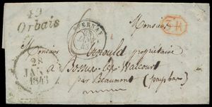 1843, Franse voorloper met inhoud, briefhoofding is Orbais (stempel 49 Orbais), dd. 28 januari 1843, naar Beaumont (Manuscript 