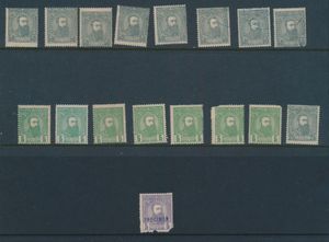 1887 Leopold II issue, accumulation of 39 stamps, mainly mint, 5c, 10c, 25c, 50c grey, 25 Fr, and one 5 Fr violet with SPECIMEN overprint (in bad condition), quality to be checked, for specialist, vf/f/to be checked