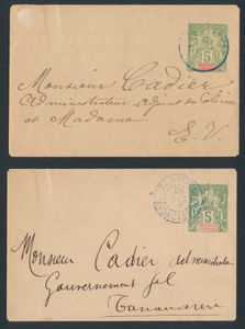 1904, 2 PWST verstuurd uit Tamatave en Madagascar n° 5 naar Tananarive, zm