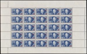 Emissie Surtaxe 1940/1941, tussen Yv. n° 477 en 494, samenstelling met veldelen en volledige vellen en coin daté w.o. Yv. n° 493 in volledig vel van 25 zegels met coin daté 25.4.40, zm (Yv. €2.500)
