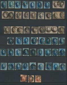 Ongetande medaillons, watermerk zonder kader,  46 stuks en 5 paren (N° 6), meerdere volrandig, met enkele stempels (D.33), griffen en boordstukken, zeker inkijken, zm/m/ntz