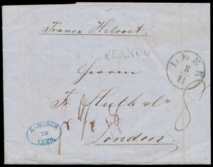 1848 Vorläufer mit Inhalt aus Leder nach London/Großbritannien, Franco Holvoet (geschrieben) + 