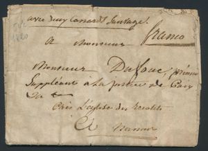 1820, 3 Vorläufer mit Inhalten von Saint-Remy bis Namur. Alle drei haben schöne Manuskripte