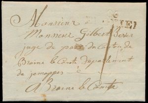 1796 Vorläufer mit Inhalt, dd. 24 vendémiaire An 4 (15 Oct 1796), von Enghien (Herlant 8 - brauner Druck), nach Braine-le-Comte, Tarif 1 sol, einwandfrei, einwandfrei