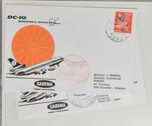 Samenstelling overwegend LP- poststukken, 66 stuks in ringmap, w.o. Sabena, USA, Zuid Afrika, Frankrijk, enz...