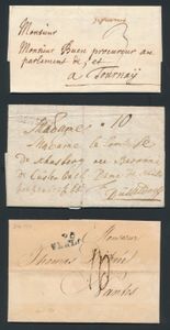 Belle collection détaillée de précurseurs de la période espagnole à la domination française, ensemble représentatif de différents cachets postaux (64x) actifs dans la période, accompagné d'une explication du précurseur, tb/b/àv.