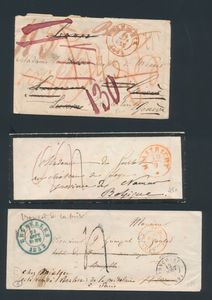Petite collection de 18 précurseurs de plusieurs municipalités, à Genève, Soissons, Jonchery-sur-Vesle, etc.), certains précurseurs ont plusieurs mentions de port et de forwarding, pour le spécialiste, tb/b/àv.