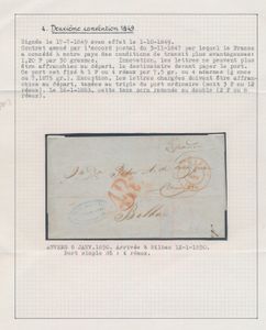 1850 Précurseur d'Anvers, daté du 8 janvier 1850, pour Bilbao (Espagne), date d'arrivée le 12 janvier 1850, taxé avec 