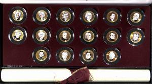 MUNTEN: USA presidenten dollars (40 stuks) + jaarsets silverproof (5 stuks) + 1 dollarstukken gekleurd (16 stuks) (Totaal: 61 stuks)