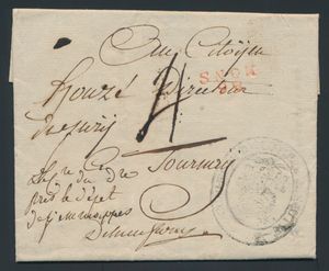 1797 Vorläufer mit Inhalt, aus Mons (86 Mons - Herlant 35), datiert 2 frimaire Jahr 6 (22 November 1797), nach Tournay, schöner ovaler Verwaltungsstempel 