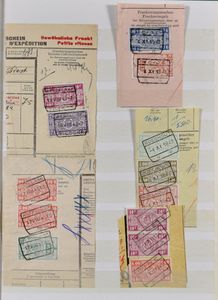 1938/1943 Samenstelling diverse uitgiften op fragmenten in insteekboek, zm/m