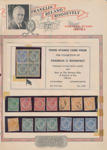 Roosevelt, stamps from the collection of Franklin D. Roosevelt, with newspaper clipping from Harmer inc., vf/f